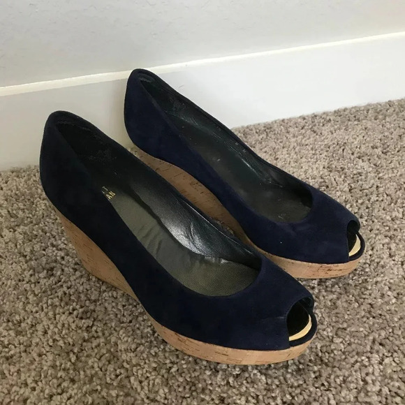 Stuart Weitzman Shoes - Stuart Weitzman Blue Suede Cork Wedges